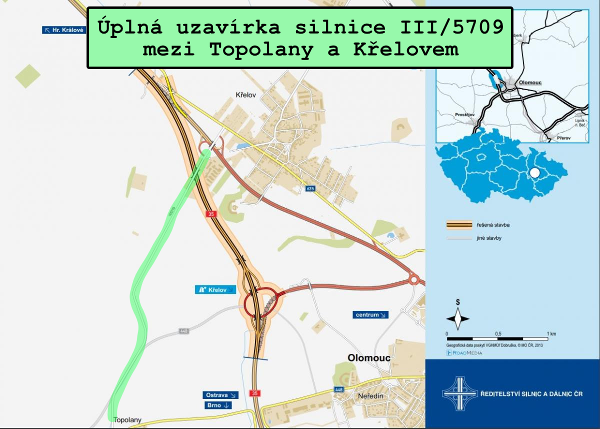 Úplná uzavírka silnice III/5709 mezi Topolany a Křelovem