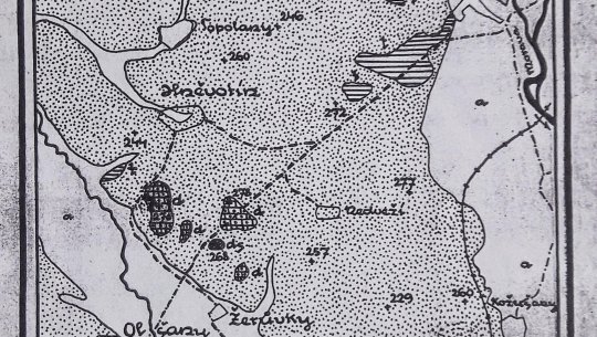 Geologická mapa okolí Hněvotína, součást pojednání o jeskyni ve Skalách doktora Augusty